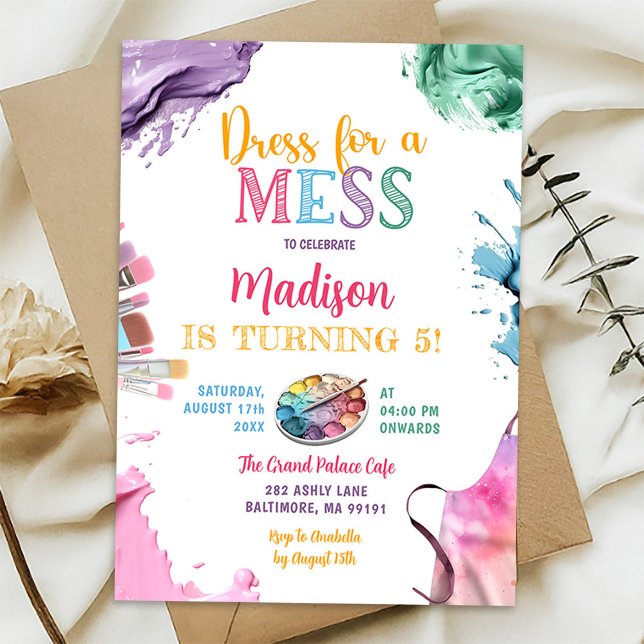 Dress For A Mess Colourful Art Paint Birthday Part Invitation (Creator Uploaded)