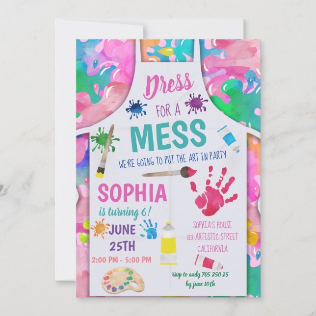 Dress for a Mess Painting Party Art Girl Birthday Invitation (Front)