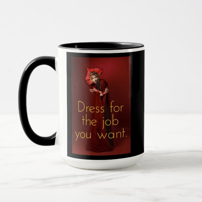 Dress for the job you want: vampire mug (Left)