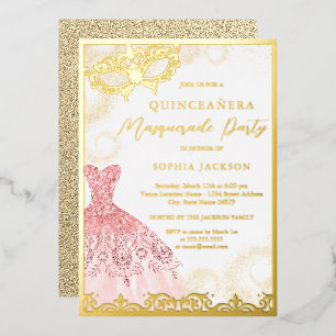 Dress Gold Pink Masquerade Party Quinceanera Foil