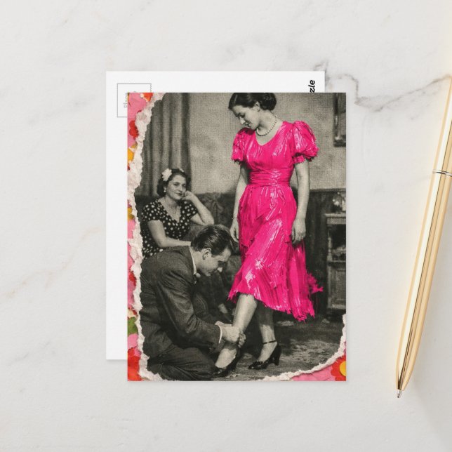 Dress Model Lady Mixed Media Collage AI Enhanced Postcard (Front/Back In Situ)