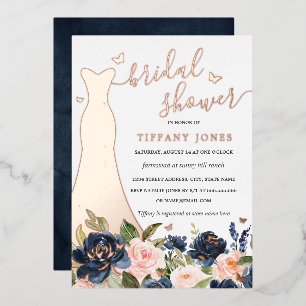 Dress Navy Blush Floral Rose Gold Bridal Shower 
