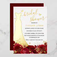 Dress Red Floral Rose Gold Bridal Shower 