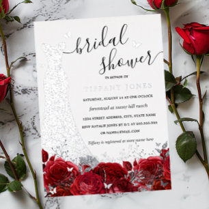 Dress Red Floral Rose Silver Bridal Shower 