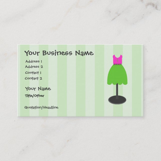 Dress Shop Green Business Cards (Front)