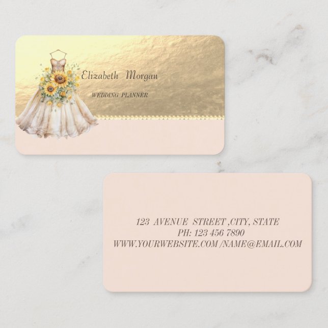 Dress Sunflowers Faux Gold,Pearls Business Card (Front/Back)