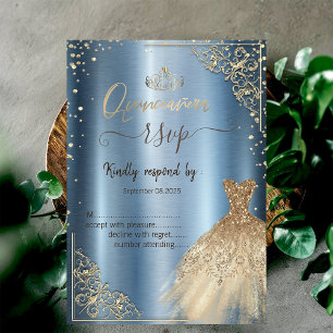 Dress Tiara,Diamonds Blue Metallic RSVP Invitation