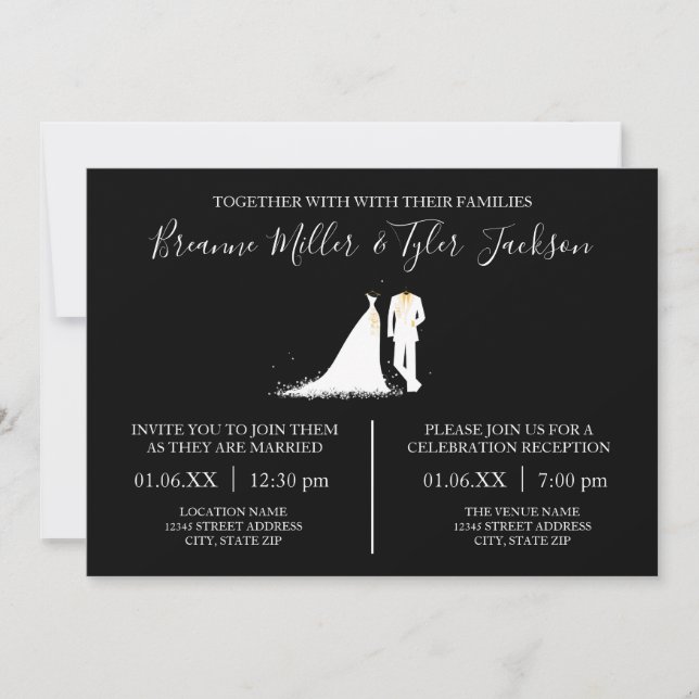 Dress & Tux - Wedding & Reception Invitation (Front)