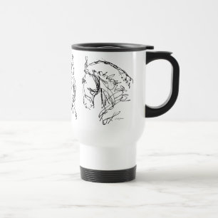 Dressage 3 Horses  Black & White Travel Mug