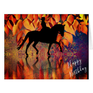 Dressage Autumn Reflections Horse Birthday Card