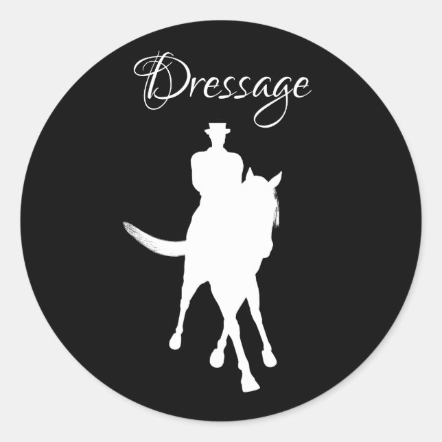 Dressage Horse And Rider Silhouette White  Classic Round Sticker (Front)