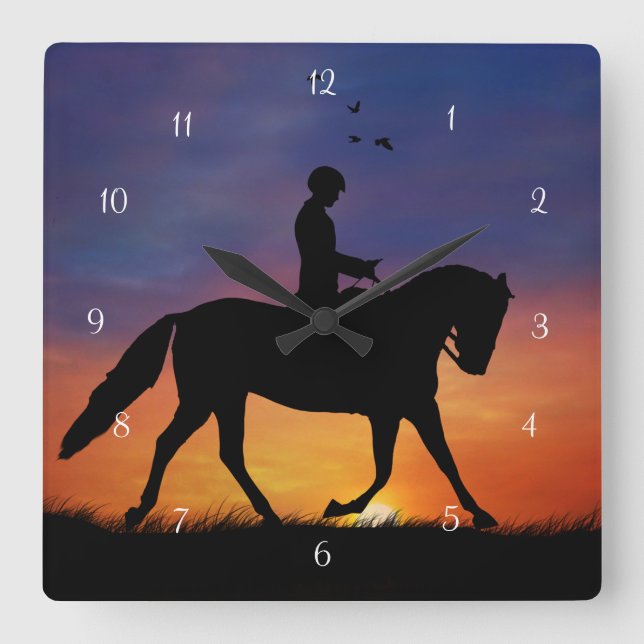 Dressage Horse and Rider Square Wall Clock (Front)