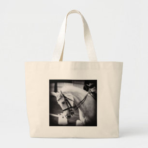 Dressage Horse Black and White Large Tote Bag
