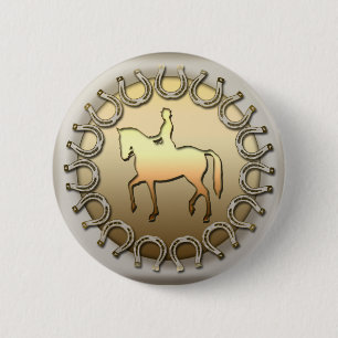 Dressage Horse Rider and Horseshoes 6 Cm Round Badge