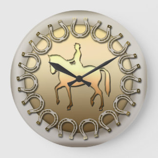 Dressage Horse Rider and Horseshoes Large Clock
