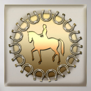 Dressage Horse Rider and Horseshoes Poster
