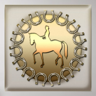 Dressage Horse Rider and Horseshoes Poster