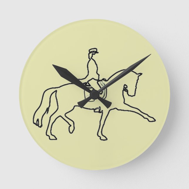 Dressage Horse & Rider Line Art Round Clock (Front)