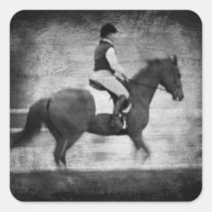 Dressage in Black and White Grunge Square Sticker
