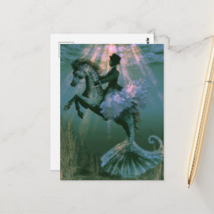 Dressage on a Seahorse Mermaid Postcard