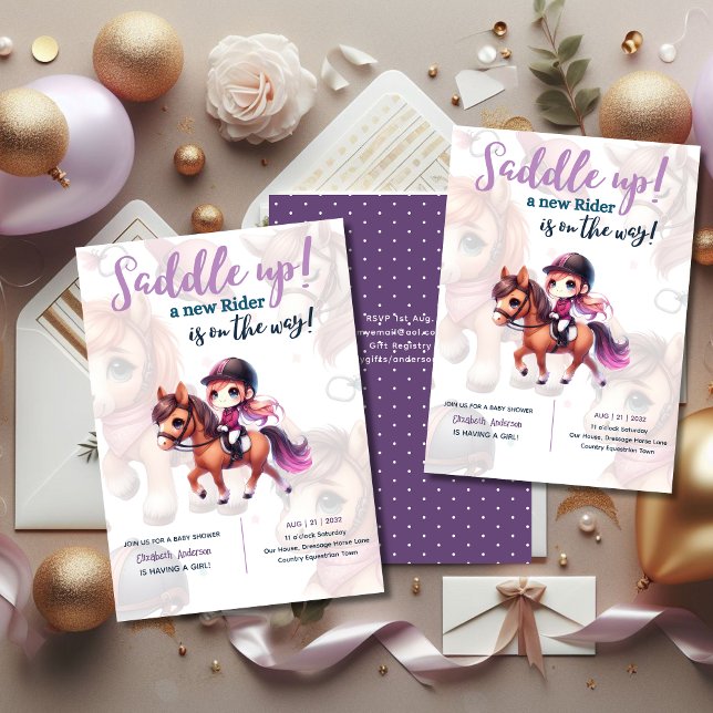 Dressage Rider Baby Girl Shower Horse Rider on Way Invitation (Creator Uploaded)