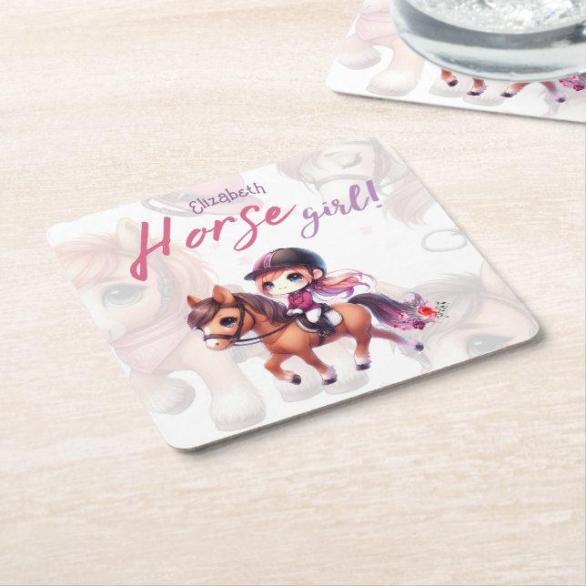 Dressage Rider Horse Girl Birthday Party Square Paper Coaster (Angled)