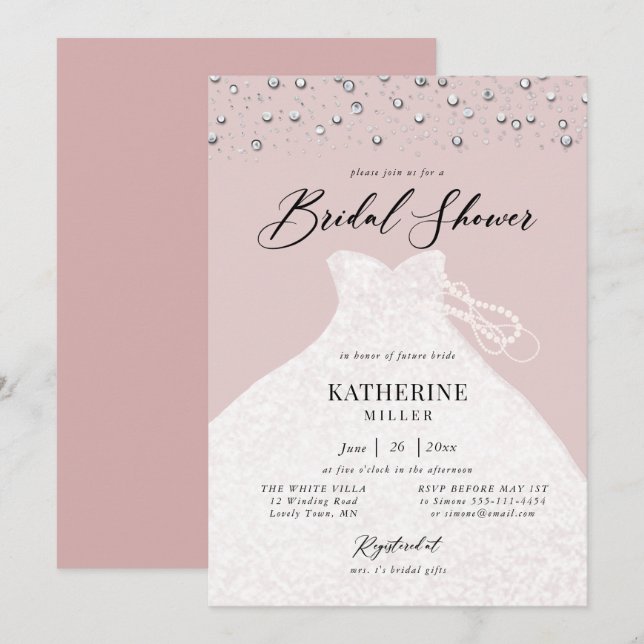 Dressed in Pearls Elegant Dress Pink Bridal Shower Invitation (Front/Back)