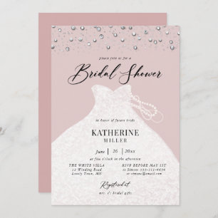 Dressed in Pearls Elegant Dress Pink Bridal Shower Invitation