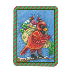 DRESSED IN RED SANTA, CHRISTMAS CARDINAL MAGNET