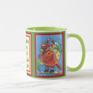 DRESSED IN RED SANTA, CHRISTMAS CARDINAL MUG Verse