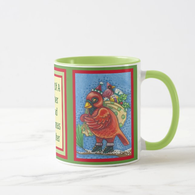 DRESSED IN RED SANTA, CHRISTMAS CARDINAL MUG Verse (Right)