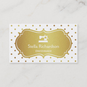 Dressmaker Seamstress Chic White Gold Polka Dots Business Card