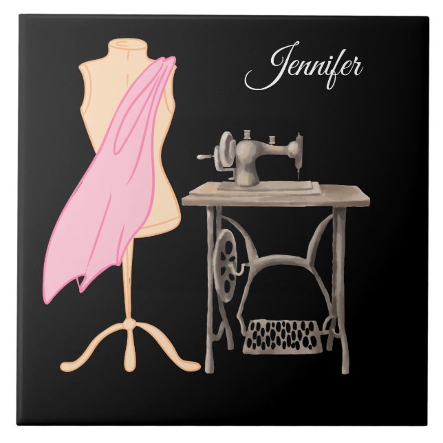 Dressmaker, Sewing Machine, Customizable Name Tile (Front)