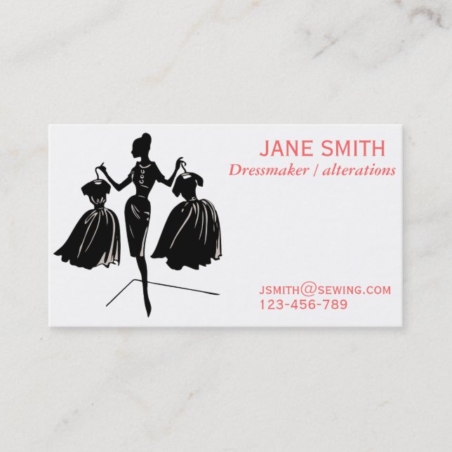 Dressmaker, Sewing, tailor professional Business Card (Front)