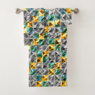  Dressy mint, golden and silver tiles or stained   Bath Towel Set