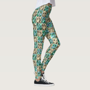 Dressy mint green to beige tiles or stained chess leggings