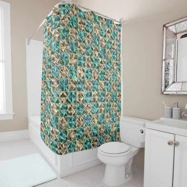  Dressy mint green to beige tiles or stained chess Shower Curtain (In Situ)