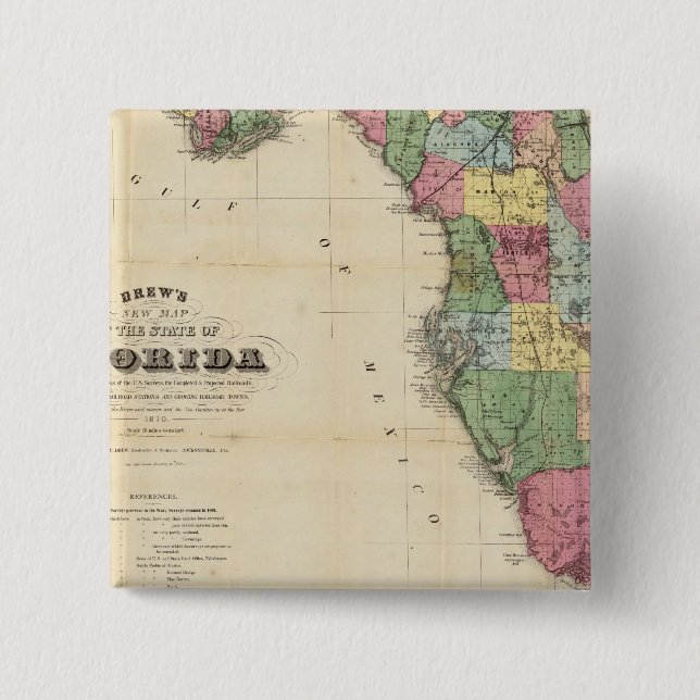 Drew's New Map Of The State Of Florida 15 Cm Square Badge (Front)