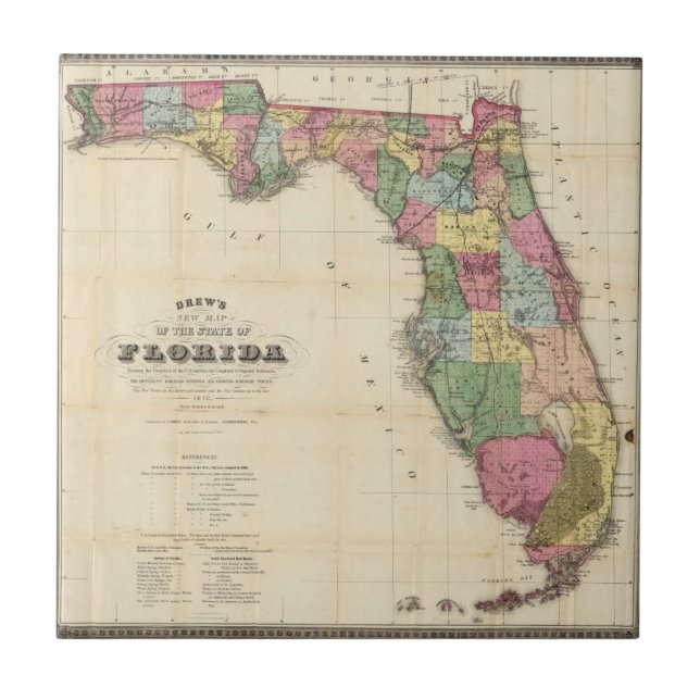 Drew's New Map Of The State Of Florida Tile (Front)