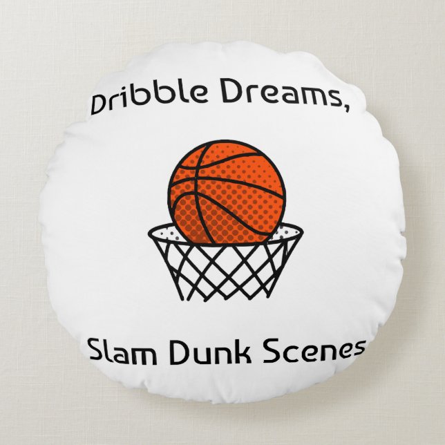 Dribble Dreams, Slam Dunk Scenes Basketball Round Cushion (Front)
