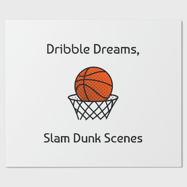 Dribble Dreams, Slam Dunk Scenes Basketball Wrapping Paper (Flat)