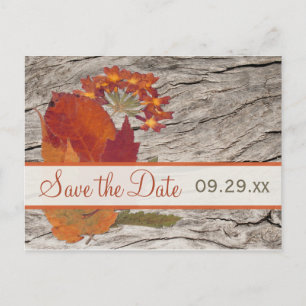 Dried Autumn Leaf, Flowers Save the Date Postcard