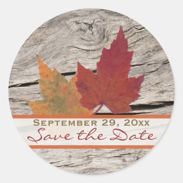 Dried Autumn Leaves 1.5" Save the Date Sticker (Front)