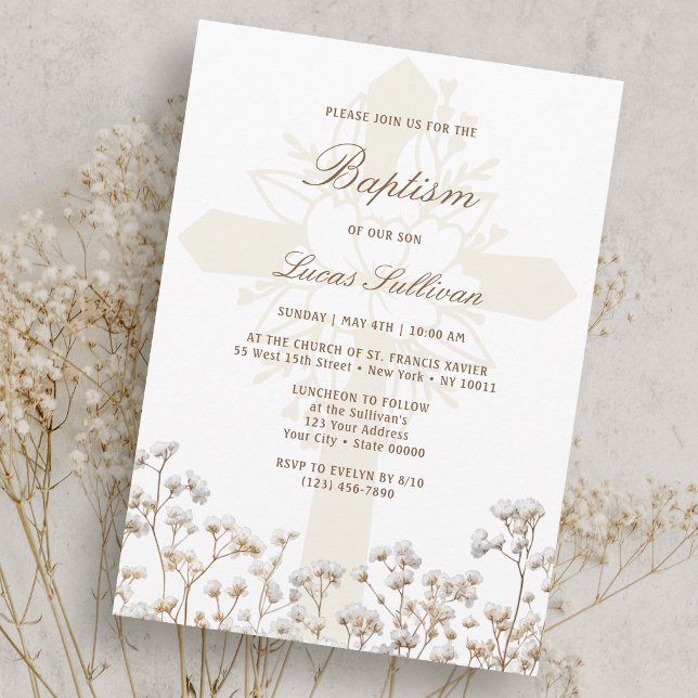 Dried Baby's Breath Baptism Invitation (Creator Uploaded)