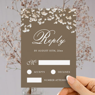 Dried Baby's Breath on Brown Wedding RSVP Card