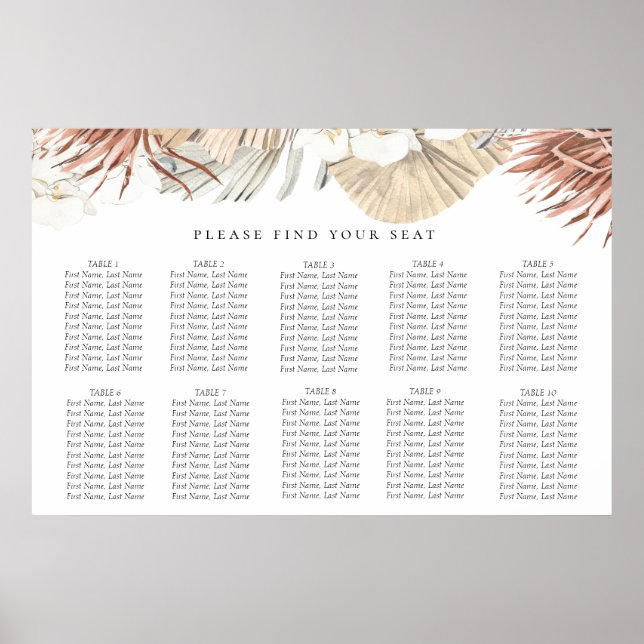 Dried Boho-Chic Botanical Wedding Seating Chart (Front)