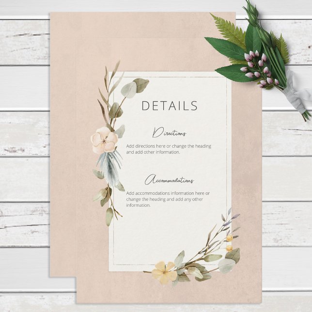 Dried Boho Floral Frame Blush Wedding Details Enclosure Card (Creator Uploaded)