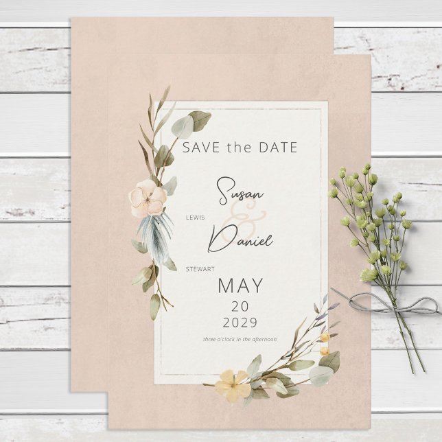 Dried Boho Floral Frame Blush Wedding Save The Date (Creator Uploaded)