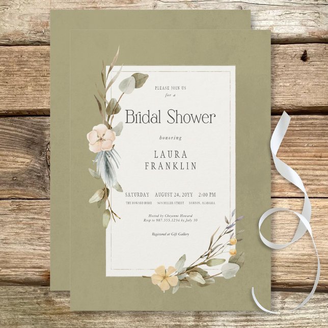 Dried Boho Floral Frame Sage Bridal Shower Invitation (Dried Boho Floral Frame Sage Bridal Shower Invitation)