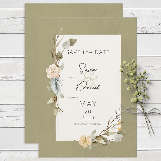 Dried Boho Floral Frame Sage Wedding Save The Date (Creator Uploaded)